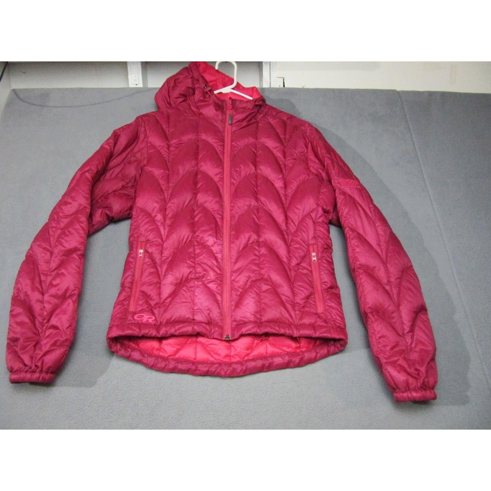 Outdoor Research Jacket Womens Small Pink Down Puffer Full Zip Hooded Outdoor